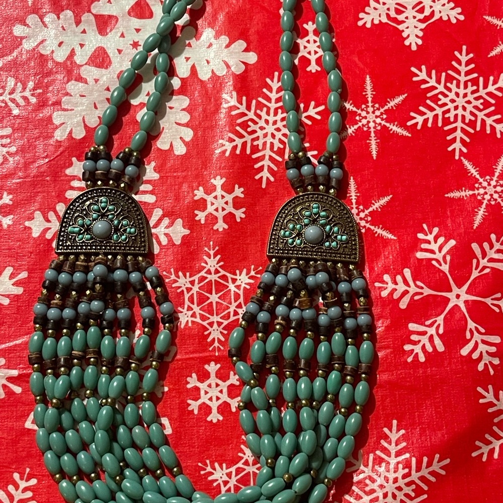Boho Turquoise Multi-Strand Beaded Statement Necklace